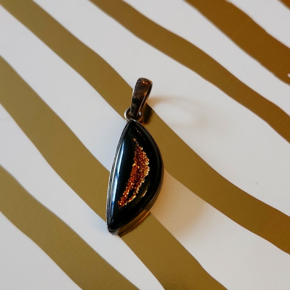Black & Golden Druzzy Sterling Silver Pendant